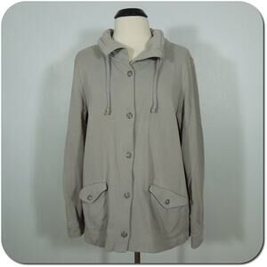 LANDS' END Jacket XL Womens Beige Mock Neck Button Up Cotton